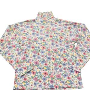 Vintage Trend Basics Floral Pattern Turtle Neck Long Sleeve Spring Summer S